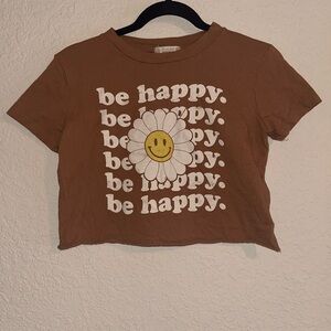 Altard State Brown Cropped  T-Shirt - 'Be Happy'